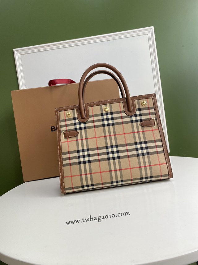 Burberry專門店新款大號Title泰爾勒手袋 巴寶莉Vintage復古格紋手提肩背女包 yxb1154